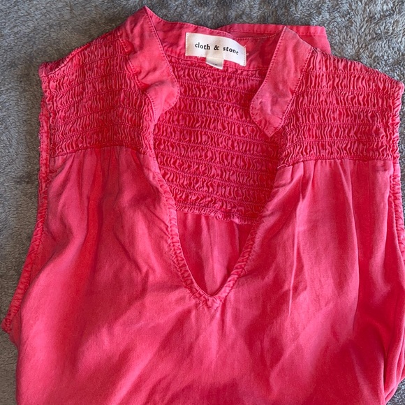 NEW CLOTH & STONE XS SMOCKED YOKE MINI DRESS Havana pink 100% tencel rayon - Picture 6 of 12